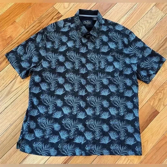 Nat Nast Blue Silk Blend Button Up Short Sleeve Palm Hawaiian Shirt Men’s Size L - Picture 1 of 12